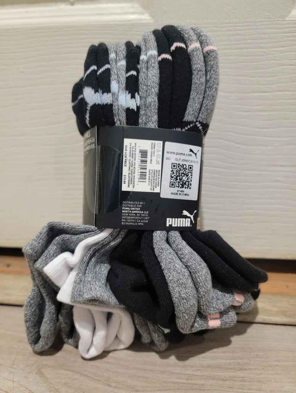 Puma Womens Low Cut 6 Pack Socks, Grey, Black, White.